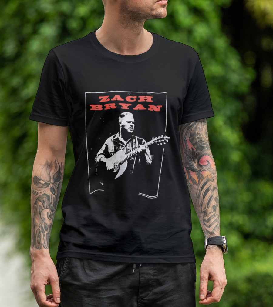 Zach Bryan Guitar Performance Black And White T-Shirt