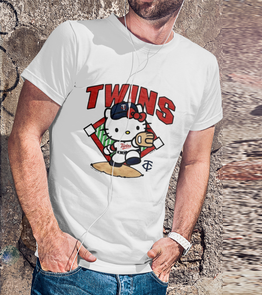 Hello Kitty Twins Baseball Distressed MLB Player Cartoon T-Shirt