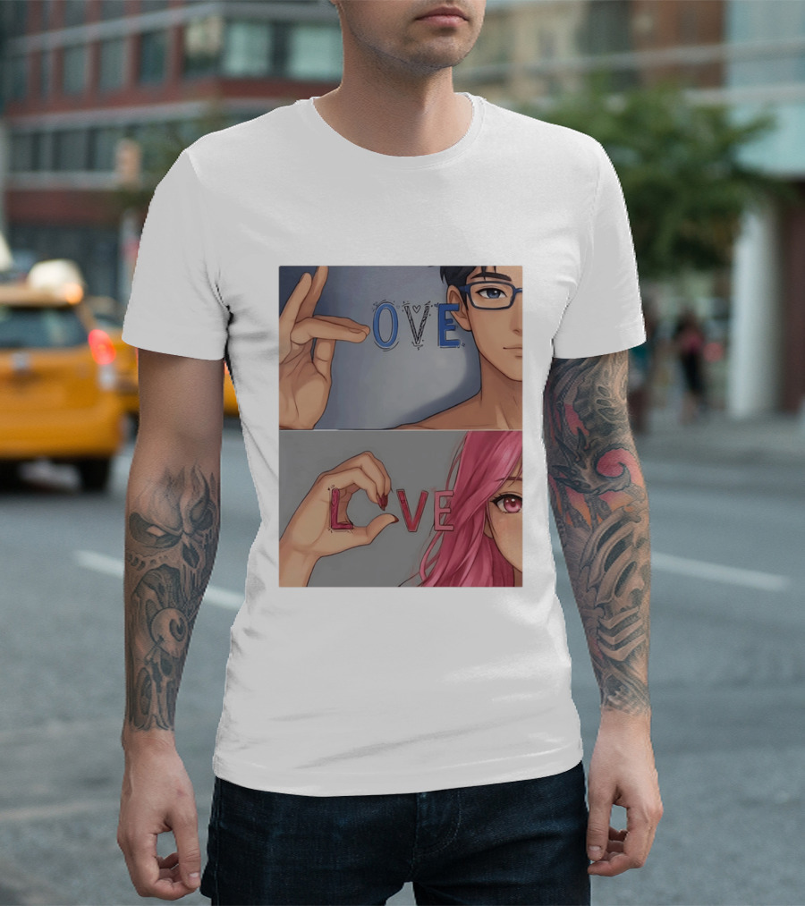 Love Love Anime Couple Hand Gesture T-Shirt
