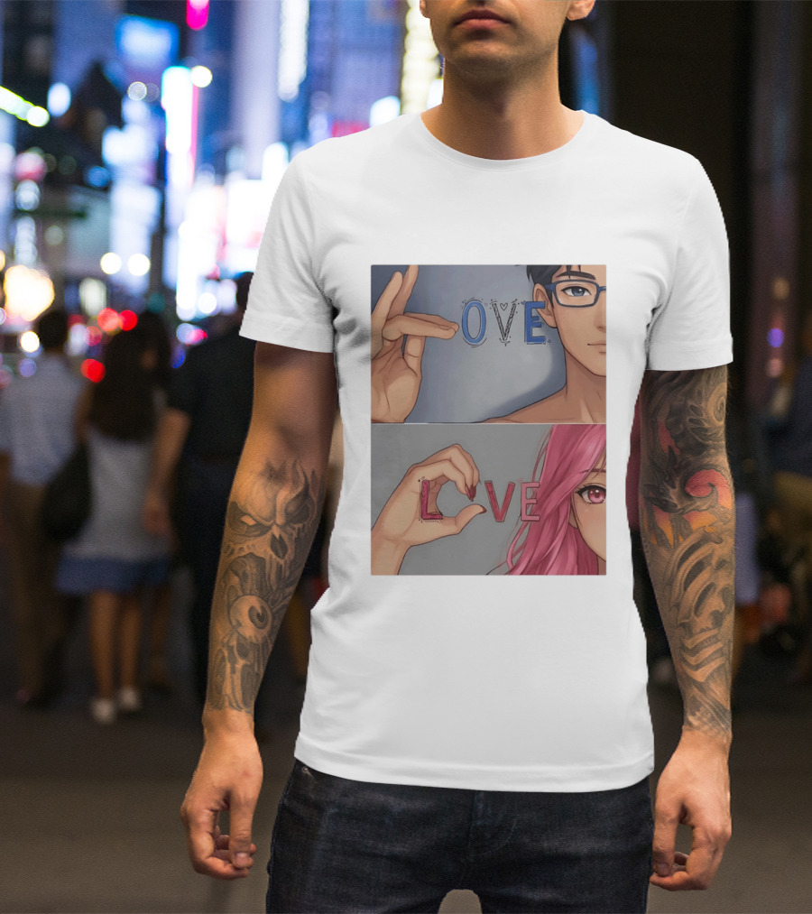 Love Love Anime Couple Hand Gesture T-Shirt