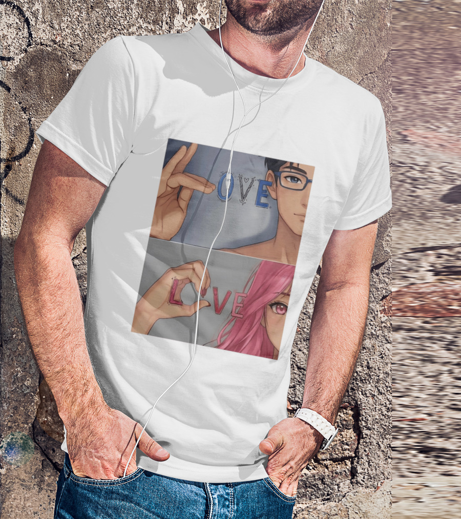 Love Love Anime Couple Hand Gesture T-Shirt