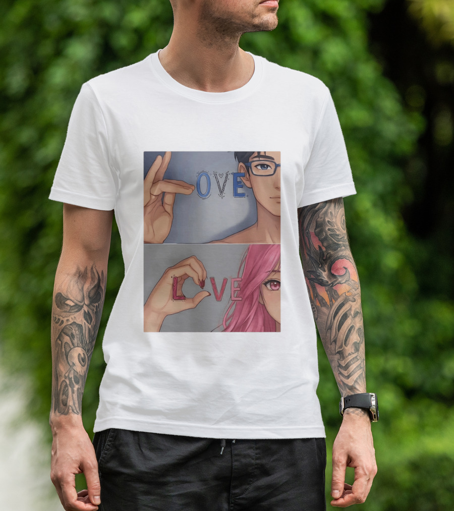 Love Love Anime Couple Hand Gesture T-Shirt