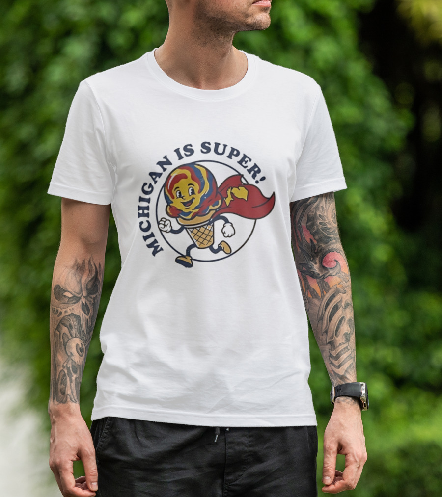 Michigan Is Super Superman Ice Cream Hero Cape Scoops T-Shirt