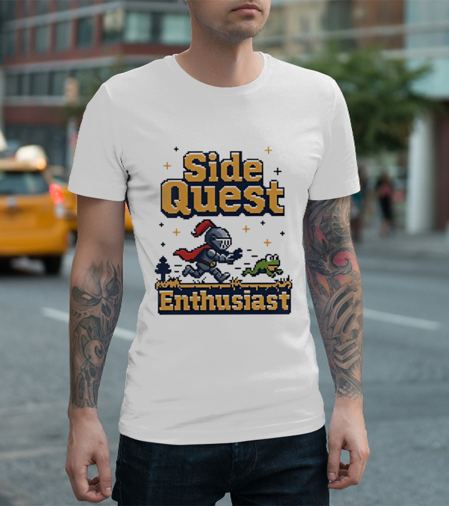 Side Quest Enthusiast Knight Chasing Frog Adventure T-Shirt