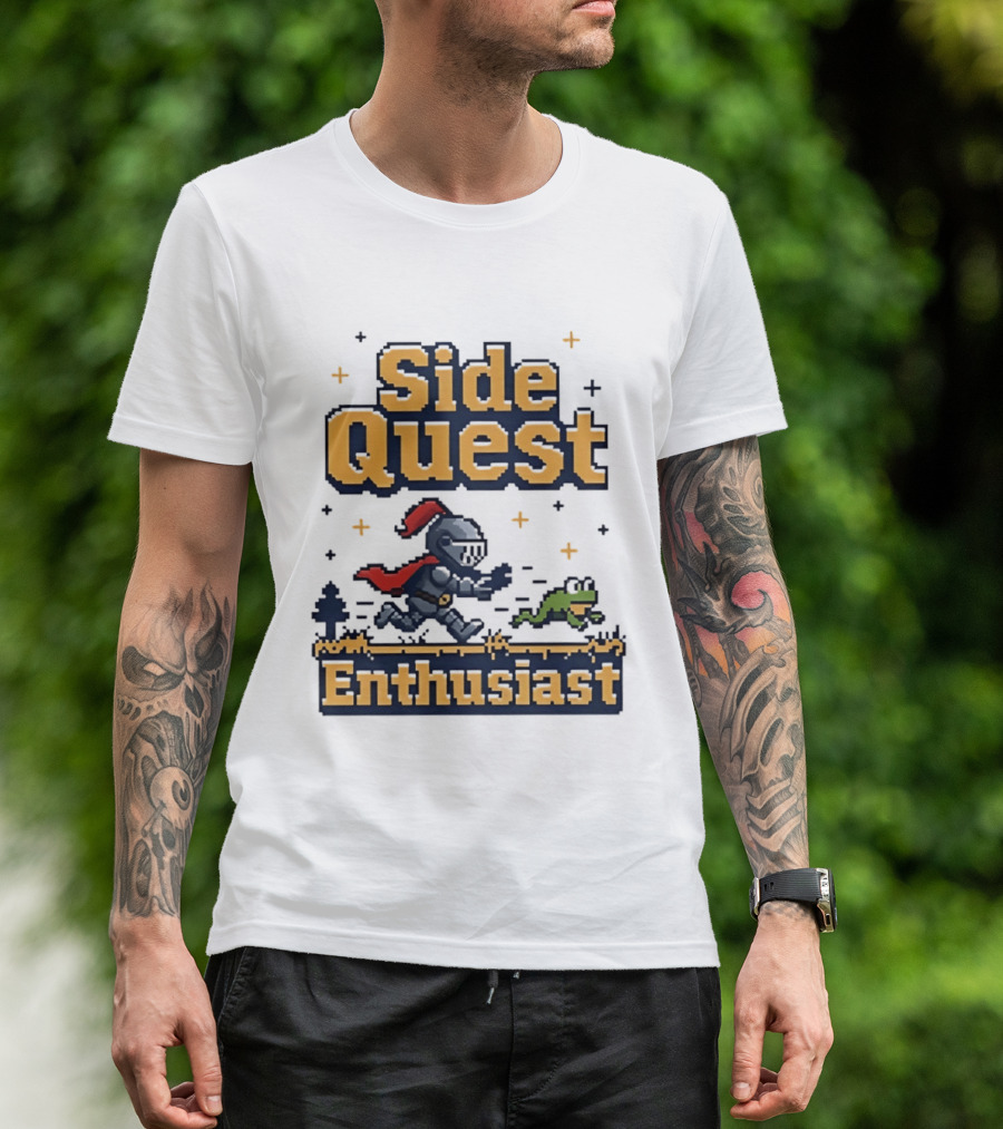 Side Quest Enthusiast Knight Chasing Frog Adventure T-Shirt