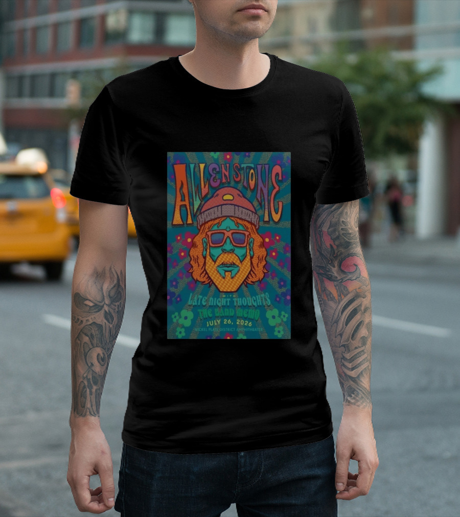 Allen Stone Fishers Indiana Late Night Thoughts The Band Memo July 26 2026 Nickel Plate District Amphitheater T-Shirt
