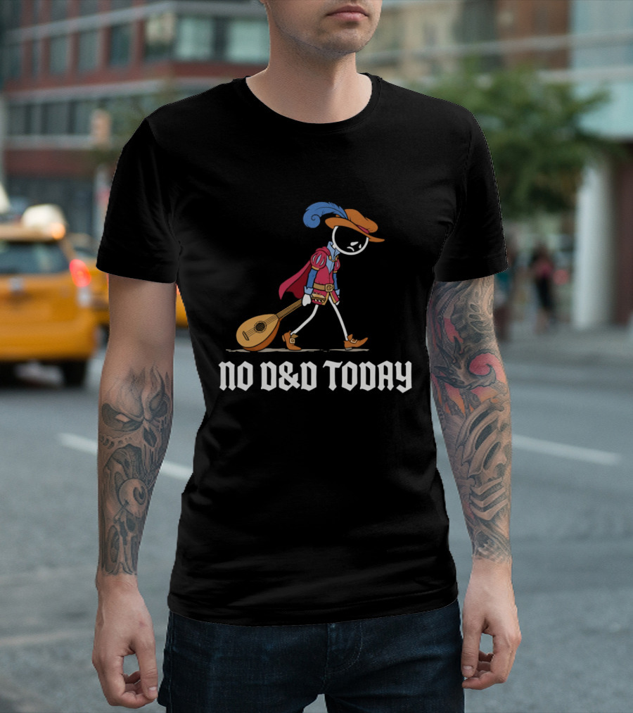 Bard No D&D Today Cartoon Stick Figure With Lute And Feathered Hat T-Shirt
