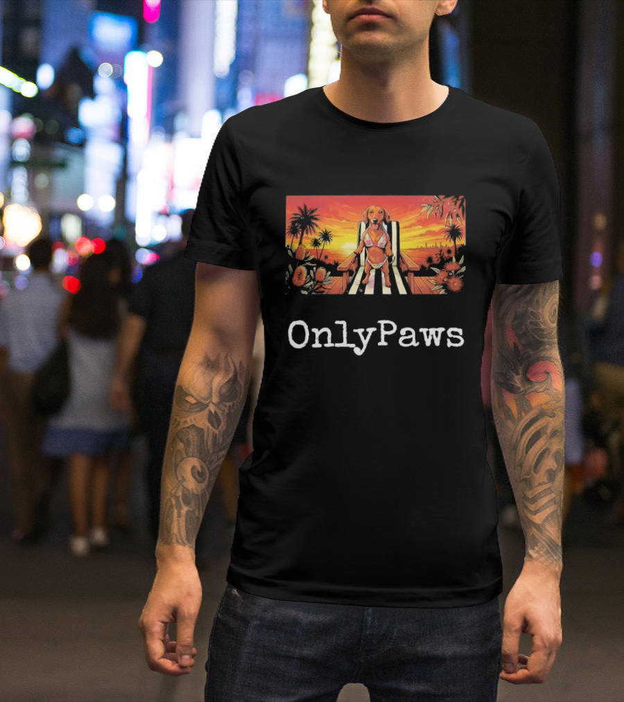Beach Vibes Dachshund OnlyPaws Sunset Scene T-Shirt