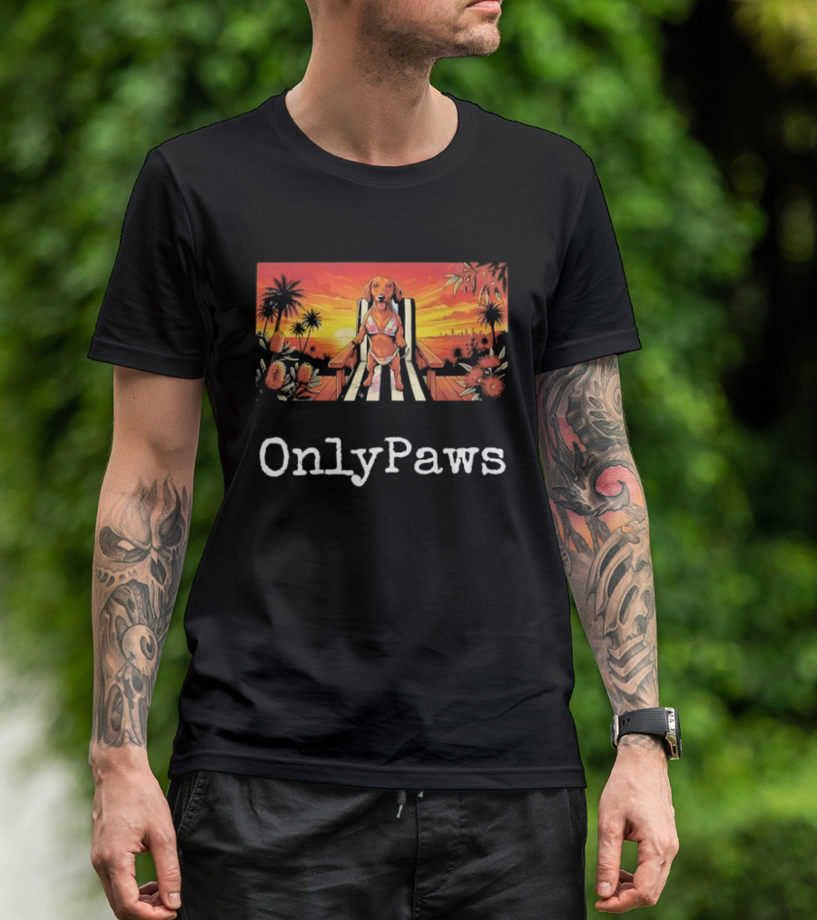 Beach Vibes Dachshund OnlyPaws Sunset Scene T-Shirt