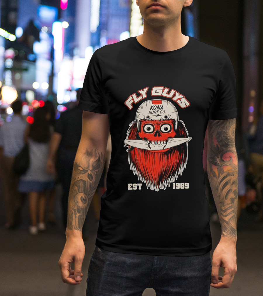 Fly Guys Kona Surf Co Est 1969 Skull Surfboard Helmet T-Shirt