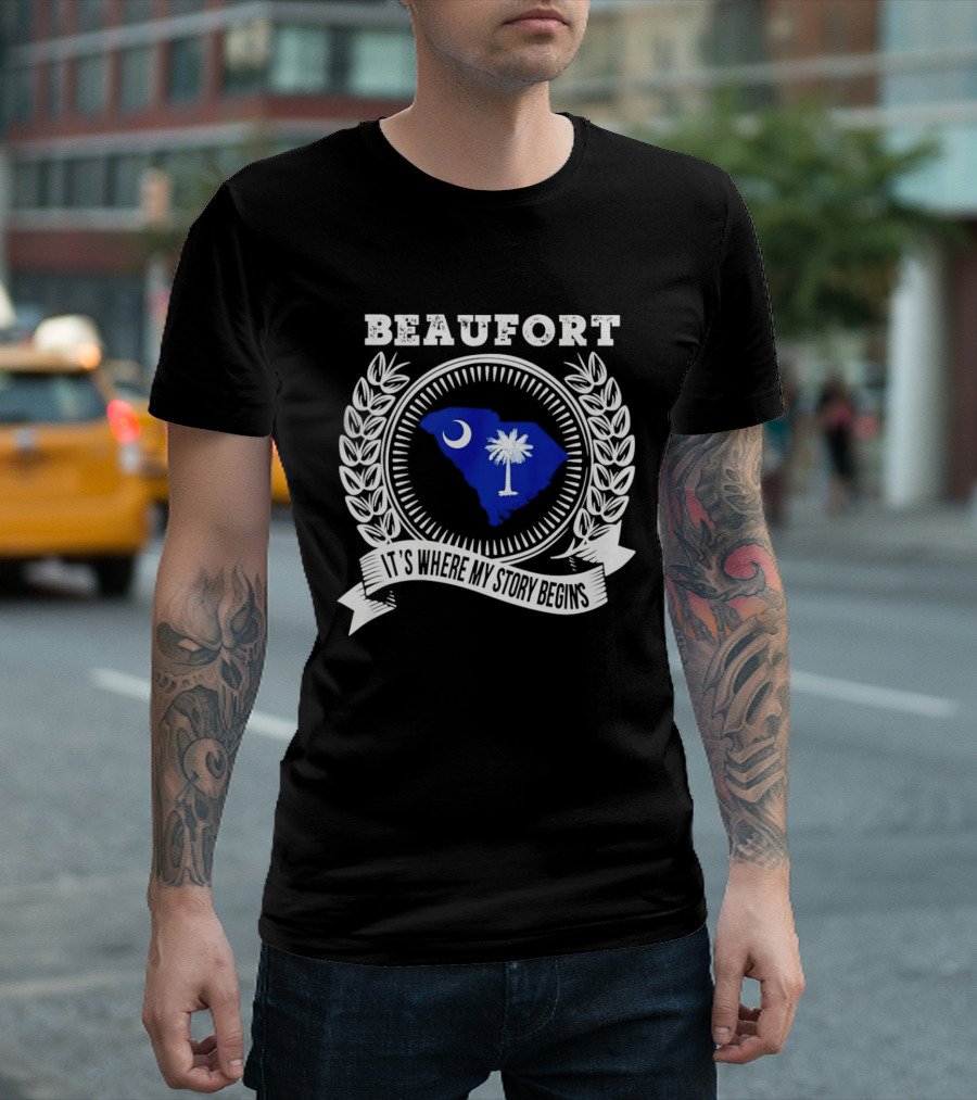 Beaufort South Carolina It's Where My Story Begins Crescent Moon Palmetto State T-Shirt