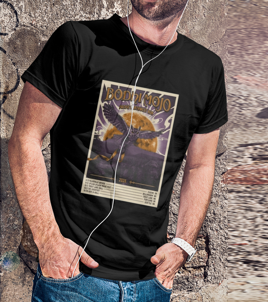 Bodhi Mojo Pacific Northwest Run 2026 Tour Owl Illustration Dates And Locations T-Shirt