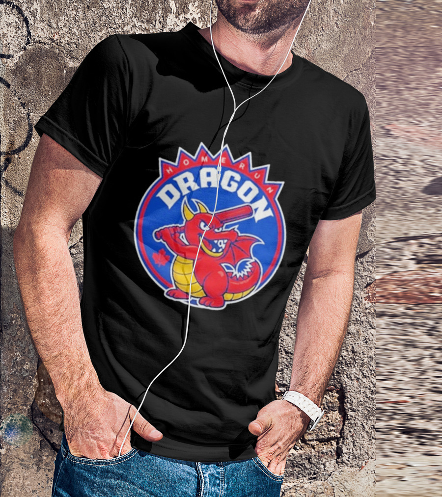 Home Run Dragon Baseball Batting Red Maple Leaf T-Shirt