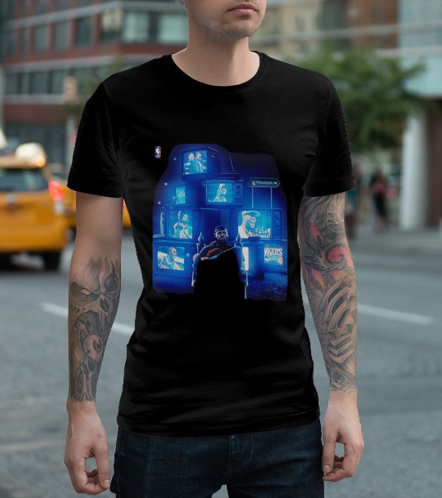 Philadelphia 76ers LeBron James NBA Collage TVs And Signs T-Shirt