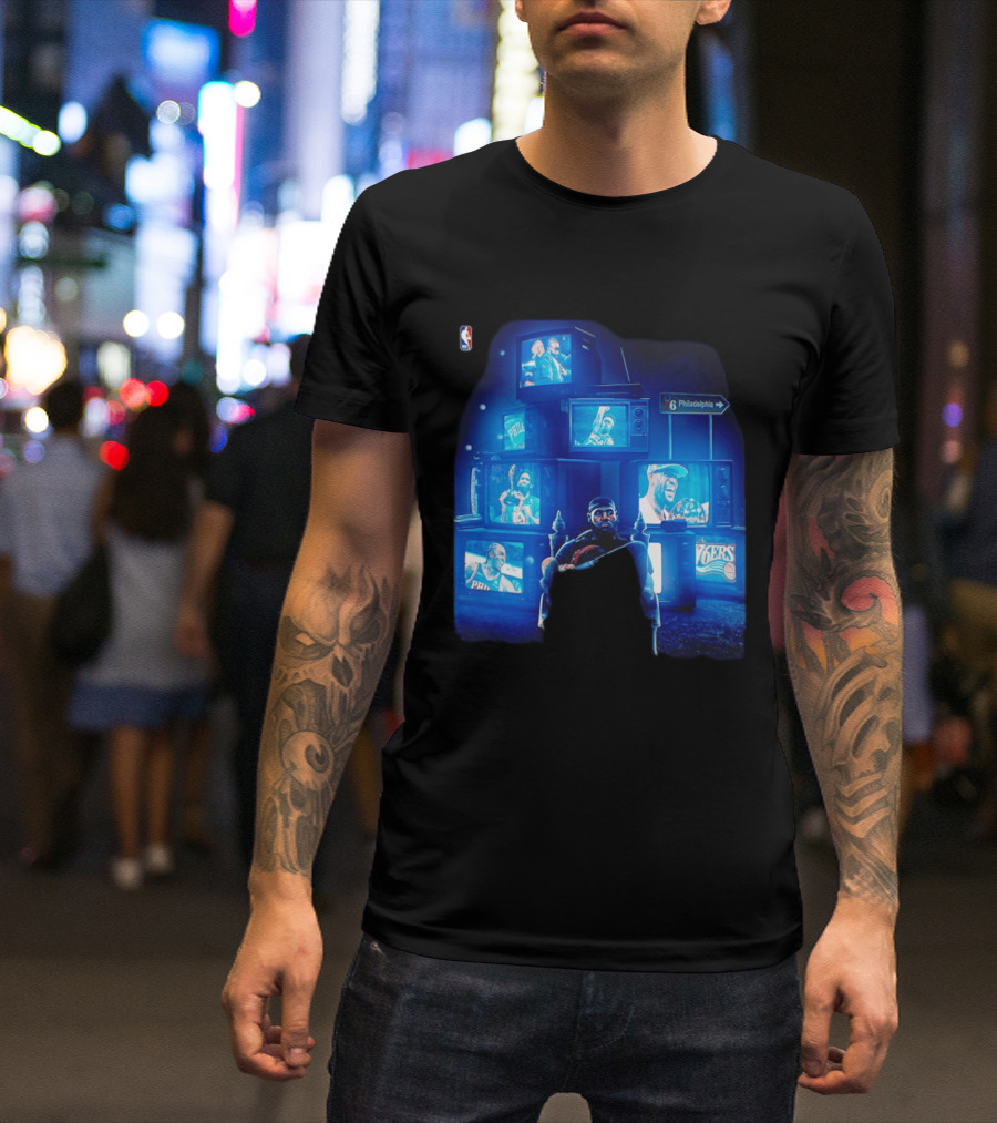 Philadelphia 76ers LeBron James NBA Collage TVs And Signs T-Shirt