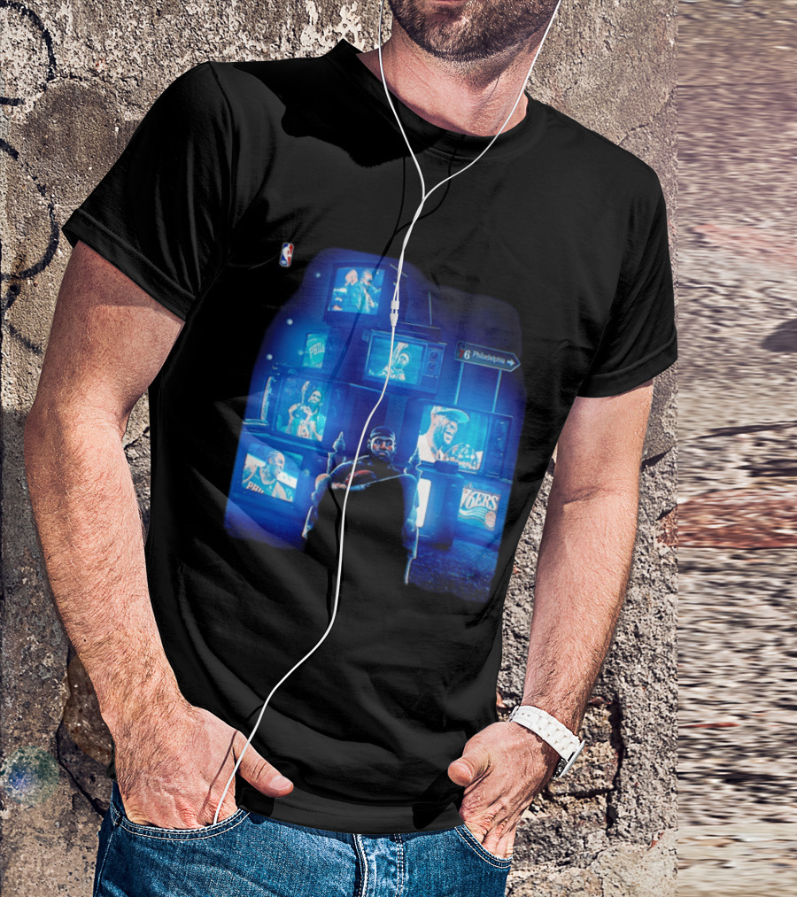 Philadelphia 76ers LeBron James NBA Collage TVs And Signs T-Shirt