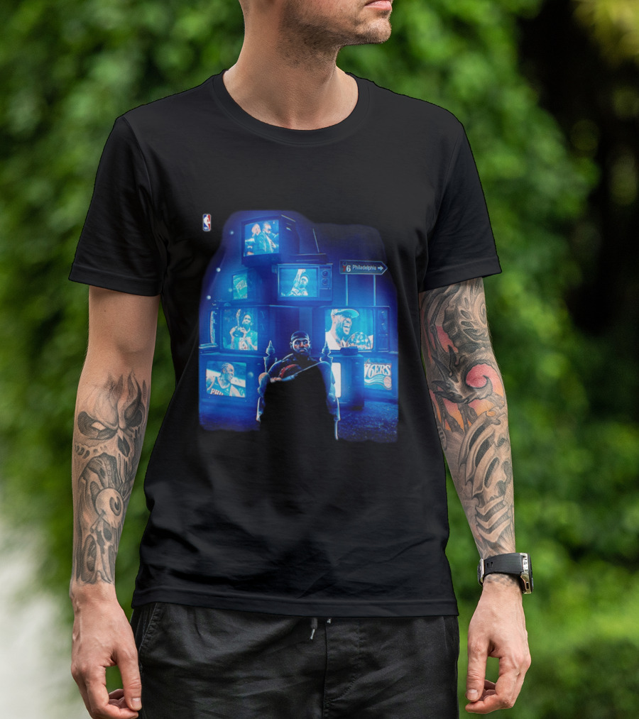 Philadelphia 76ers LeBron James NBA Collage TVs And Signs T-Shirt