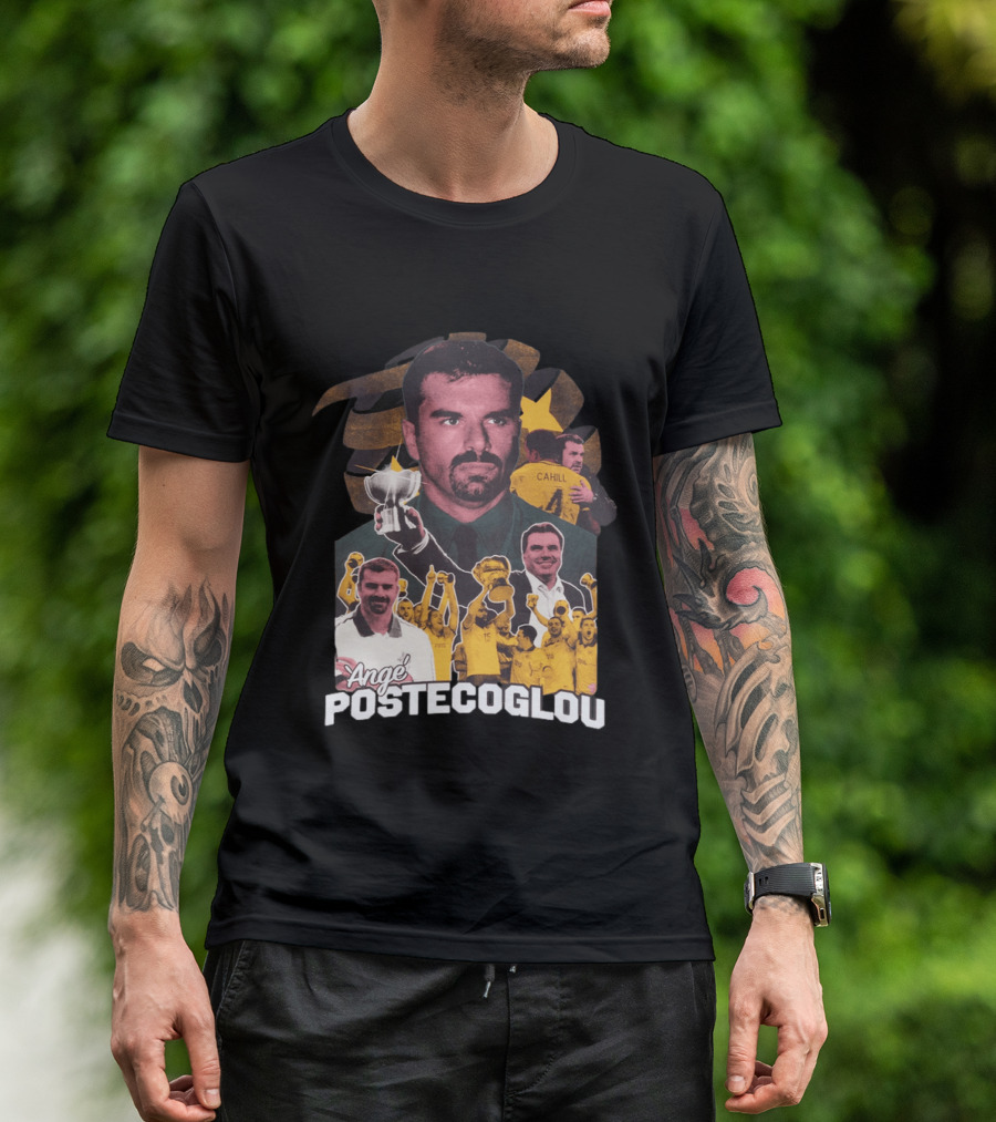 Ange Postecoglou Victory Celebration Collage Champions Cup Cahill T-Shirt
