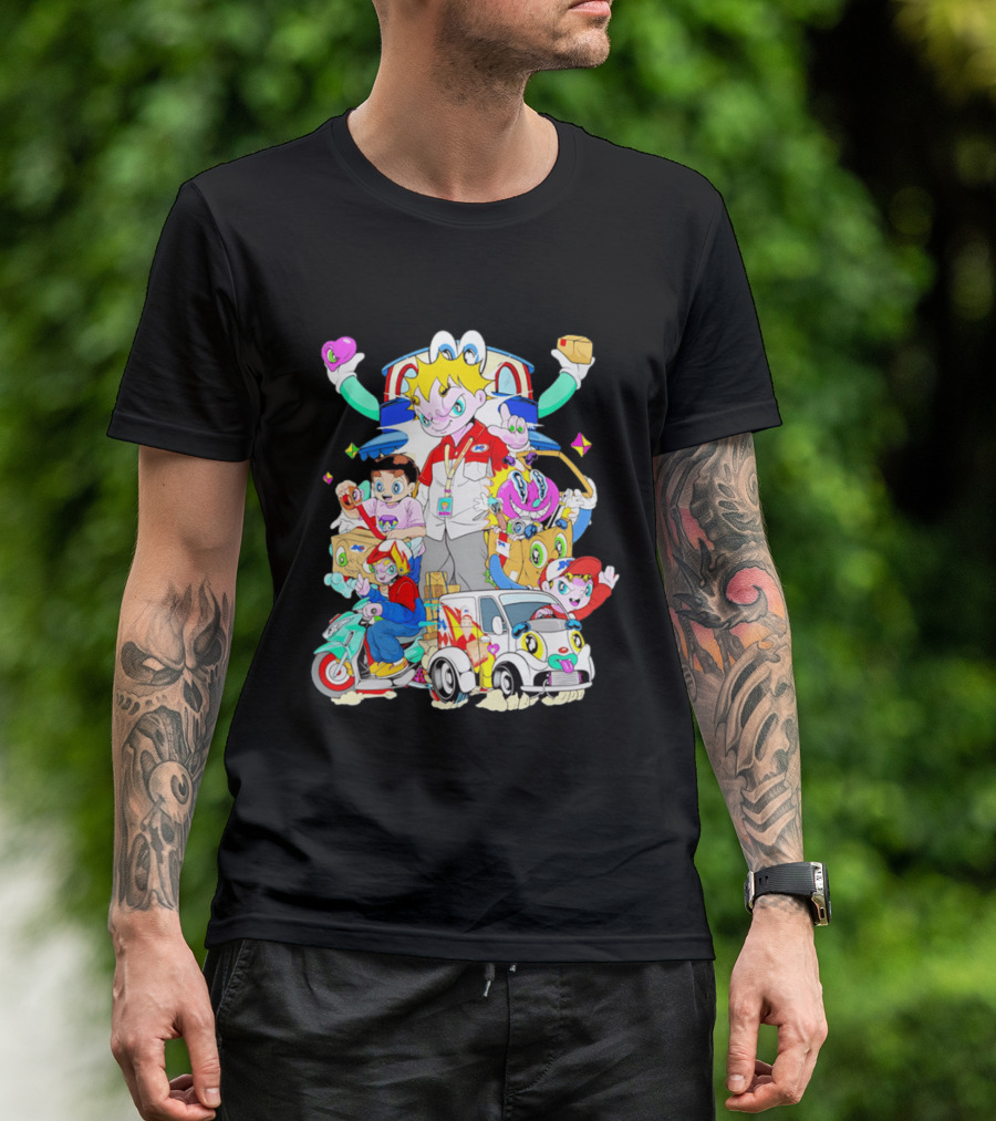 JNE Express Delivery Cartoon Characters And Van Fun Anime T-Shirt