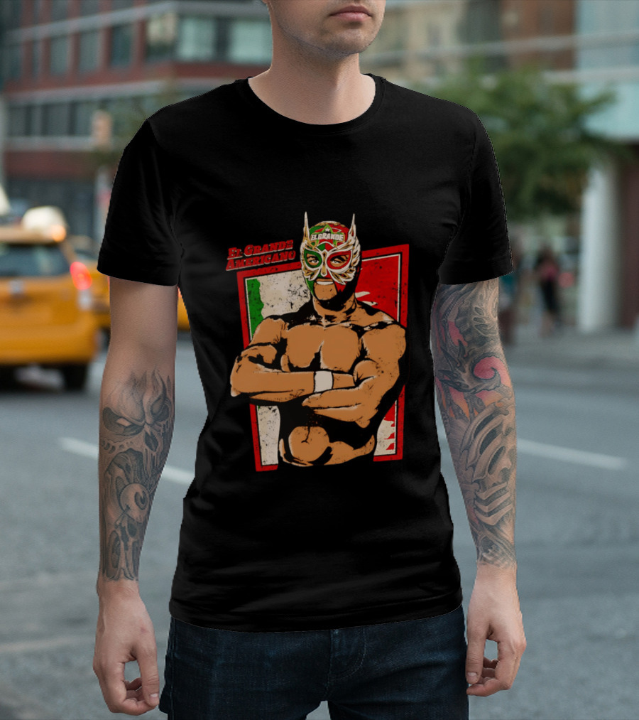 El Grande Americano Lucha Libre Wrestler Mexican Flag Masked Hero T-Shirt