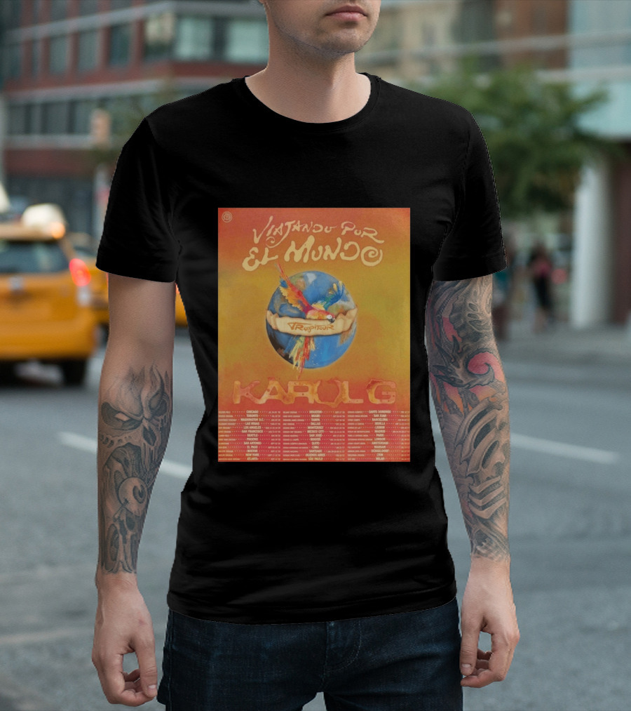 Karol G Viajando Por El Mundo Tropitour 2026 World Tour Dates Colorful Parrot T-Shirt