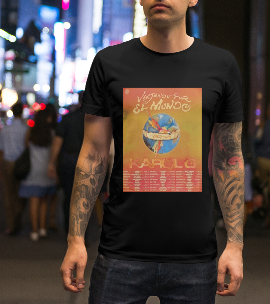 Karol G Viajando Por El Mundo Tropitour 2026 World Tour Dates Colorful Parrot T-Shirt