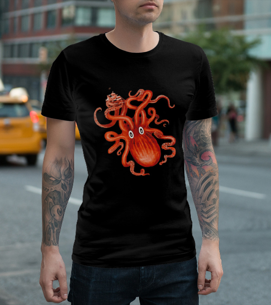 Kraken Vs Ship Nautical Adventure Monster T-Shirt