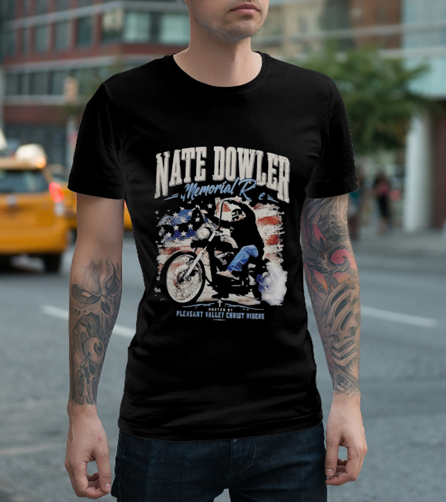Nate Dowler Memorial Ride Pleasant Valley Ghost Riders American Flag Moto T-Shirt