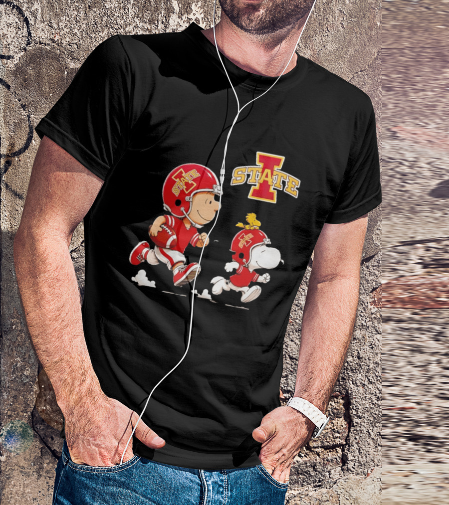 Peanuts Charlie Brown Snoopy Woodstock Running Football Iowa State T-Shirt