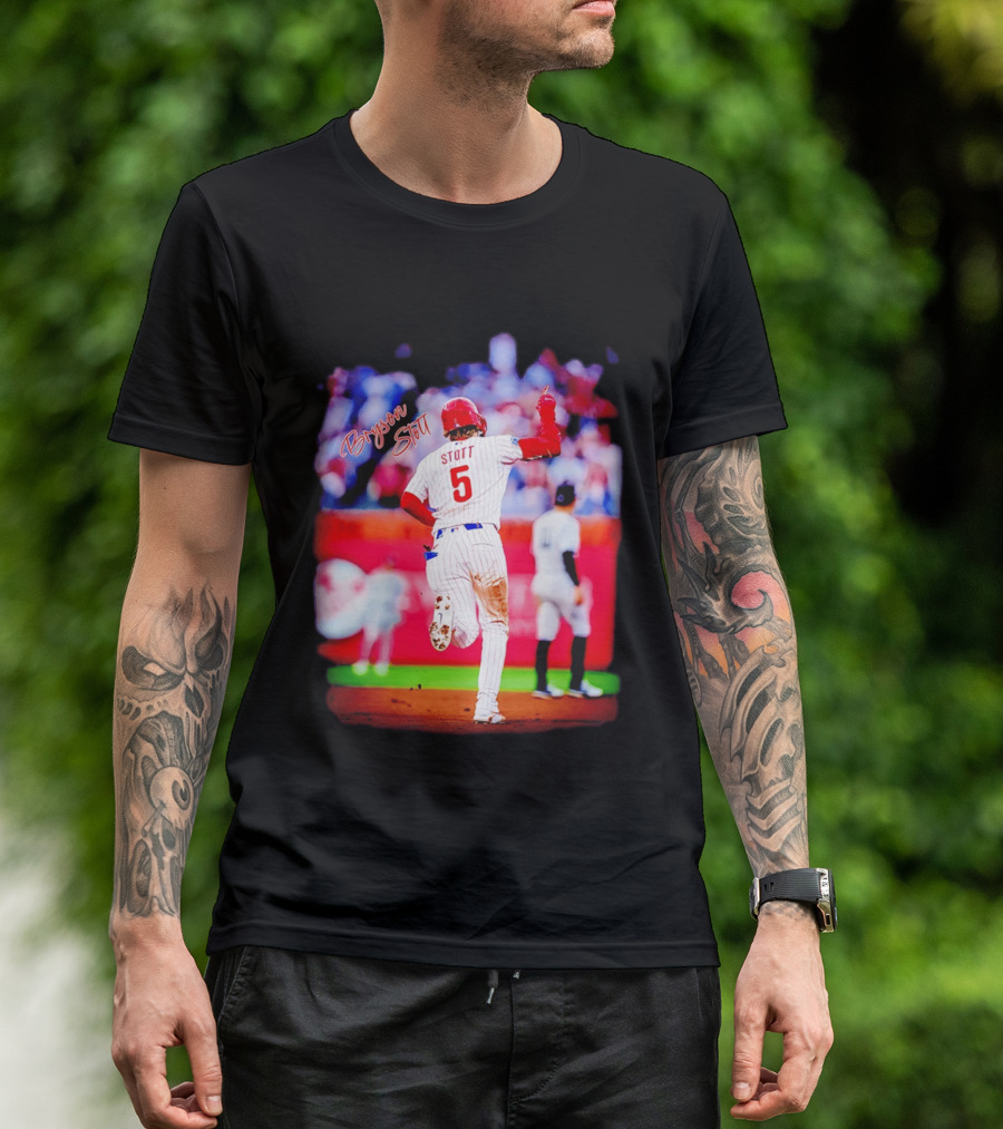 Philadelphia Phillies Bryson Stott 5 Baseball Game Action T-Shirt