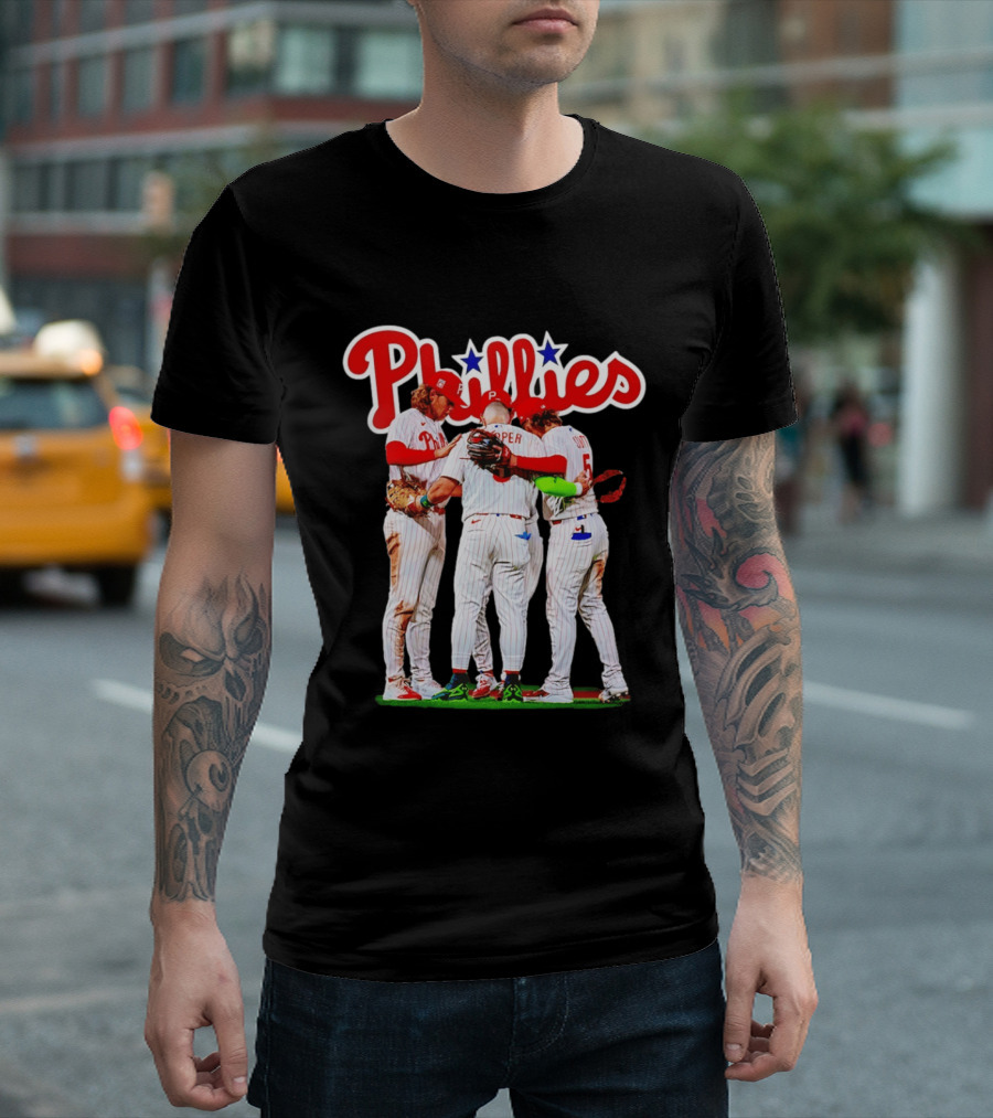 Philadelphia Phillies Team Huddle Harper '26 Baseball Collaboration T-Shirt