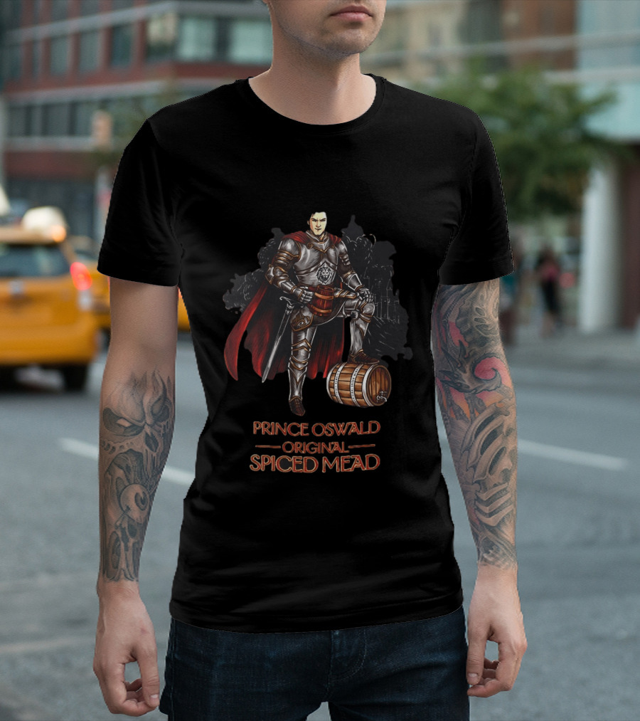 Prince Oswald Original Spiced Mead Knight With Barrel And Red Cape T-Shirt