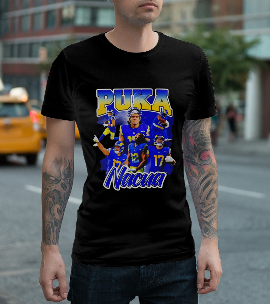 Puka Nacua Los Angeles Rams 17 Football Player Collage T-Shirt