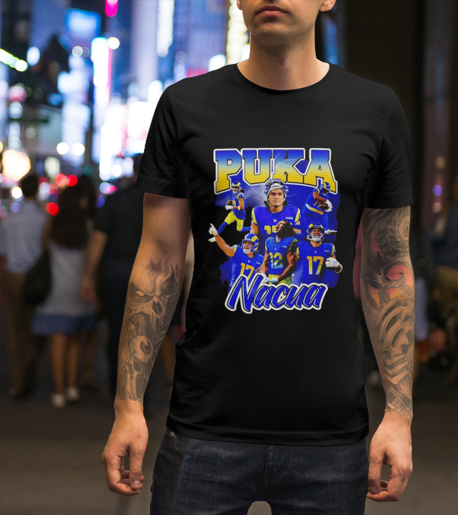 Puka Nacua Los Angeles Rams 17 Football Player Collage T-Shirt