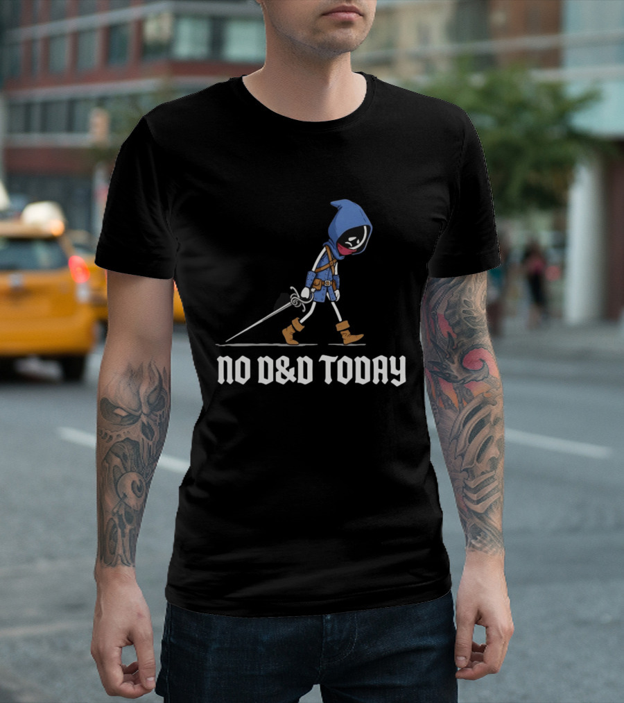 Rogue No D&D Today Cartoon Character In Blue Hooded Cloak And Boots With Sword T-Shirt