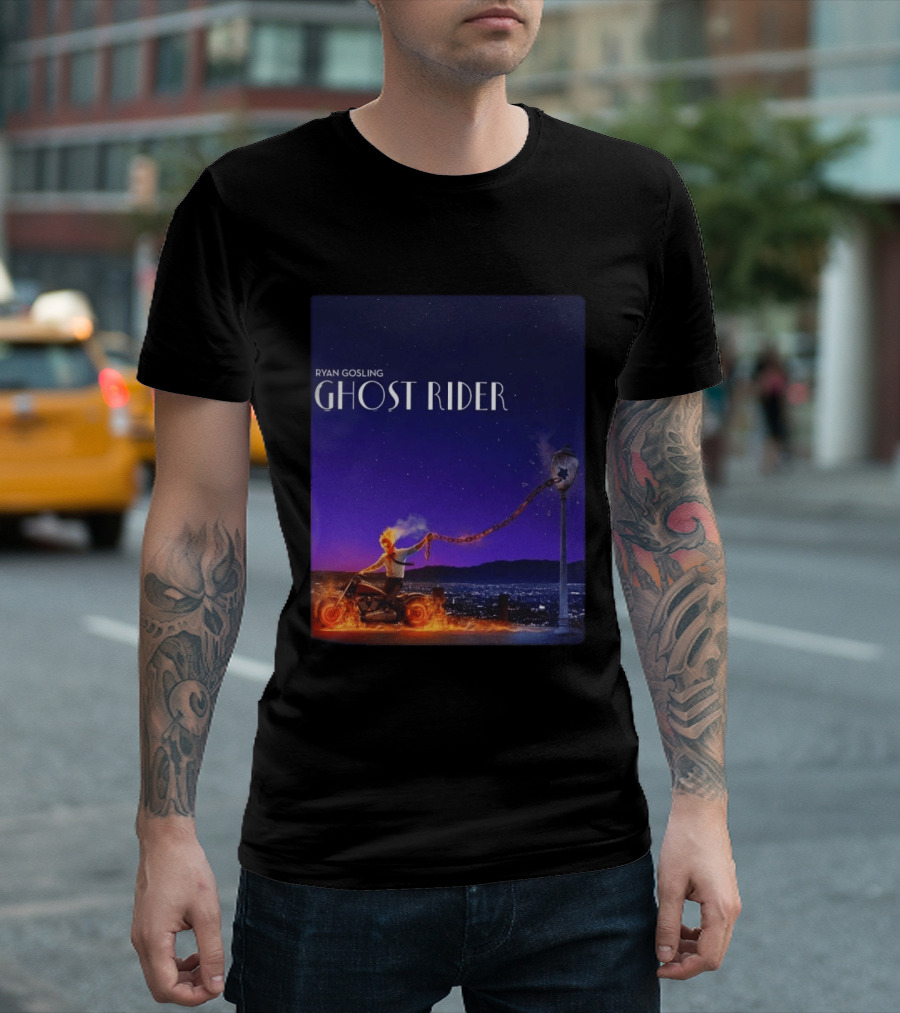 Ryan Gosling Ghost Rider Meets La La Land Lamppost Scene T-Shirt