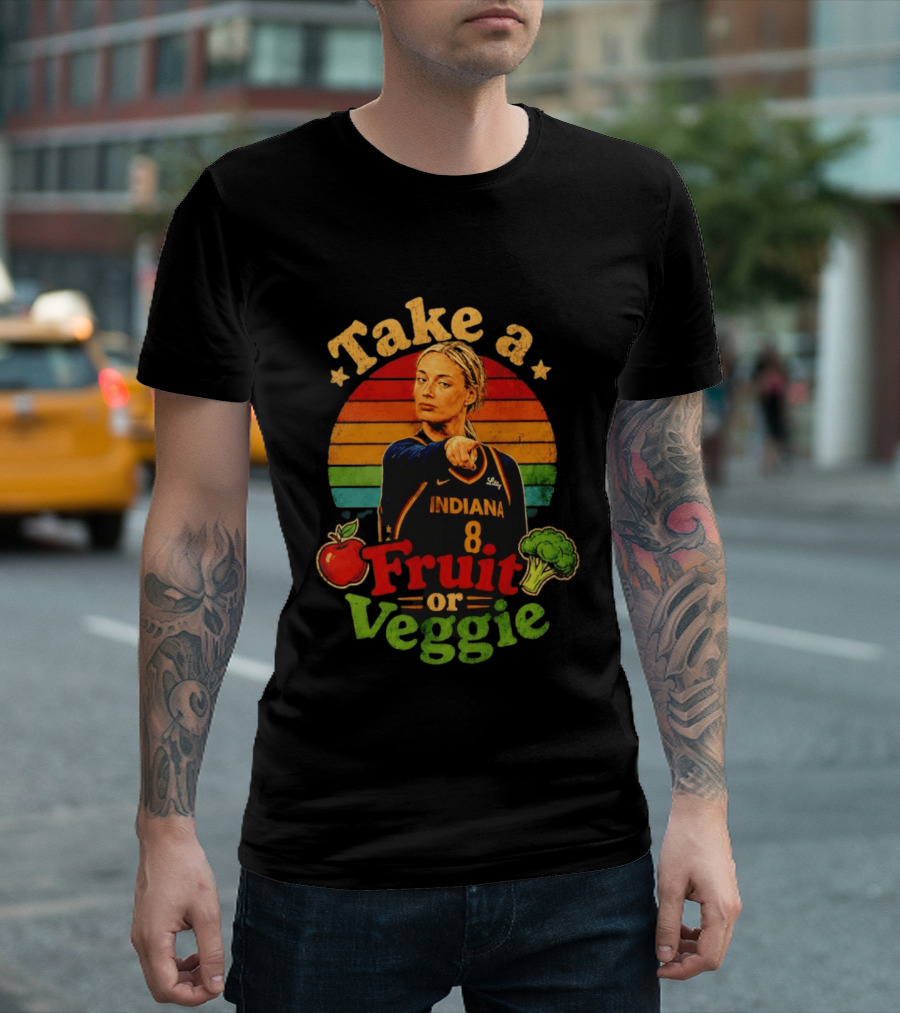 Sophie Cunningham Indiana Fever Take A Fruit Or Veggie Rainbow Stripes T-Shirt