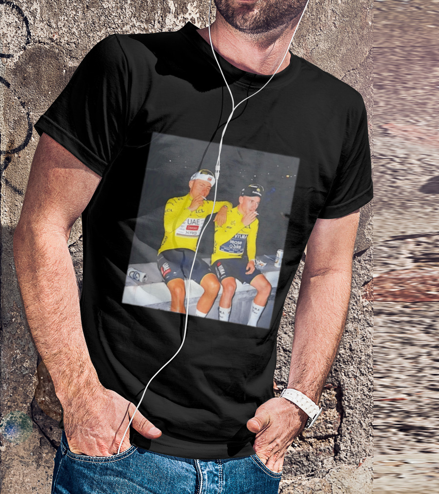 Tadej Pogačar Jonas Vingegaard Smoking LCL UAE Team Emirates Jumbo Visma Yellow Jersey T-Shirt