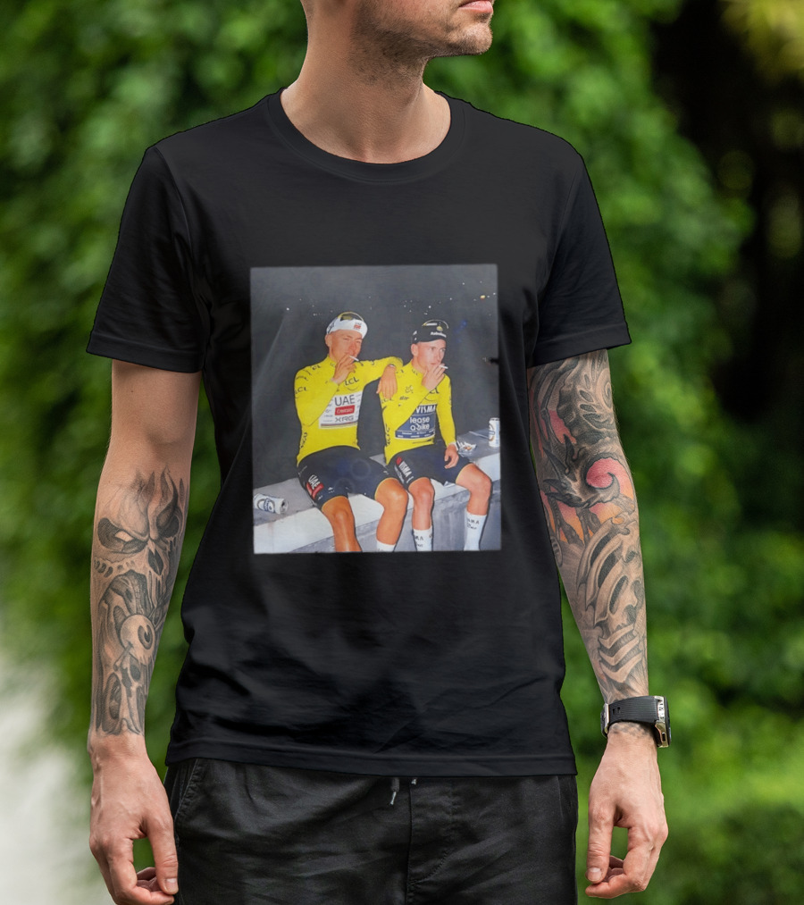Tadej Pogačar Jonas Vingegaard Smoking LCL UAE Team Emirates Jumbo Visma Yellow Jersey T-Shirt