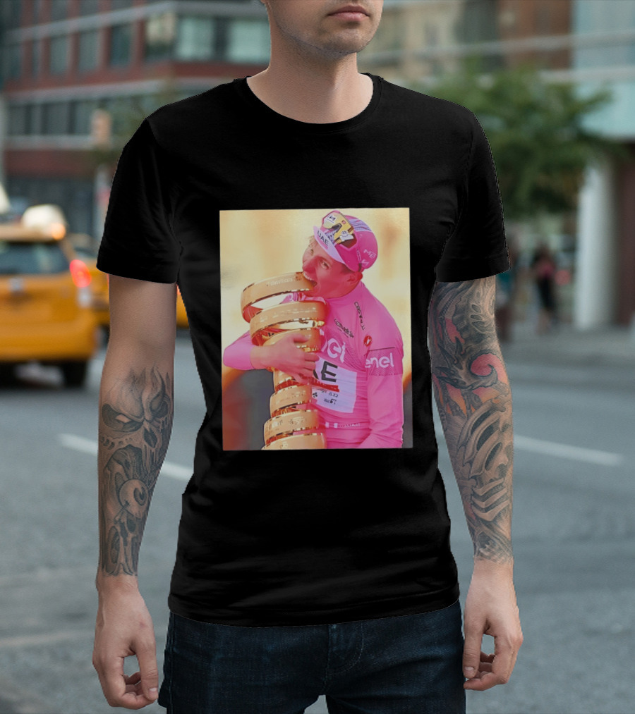 Tadej Pogačar Trophy Celebration UAE Pink Jersey T-Shirt
