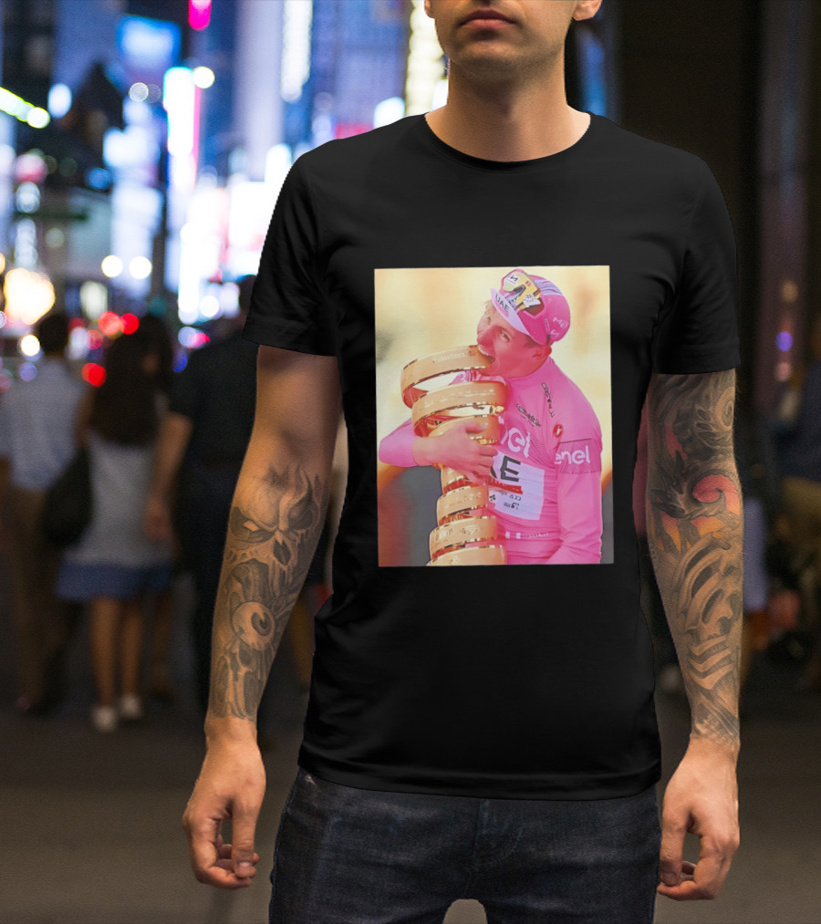 Tadej Pogačar Trophy Celebration UAE Pink Jersey T-Shirt