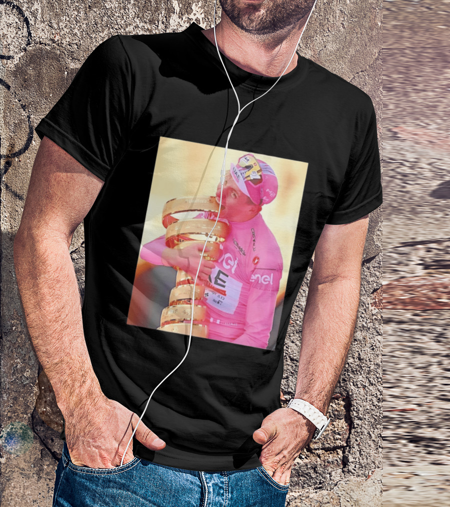 Tadej Pogačar Trophy Celebration UAE Pink Jersey T-Shirt