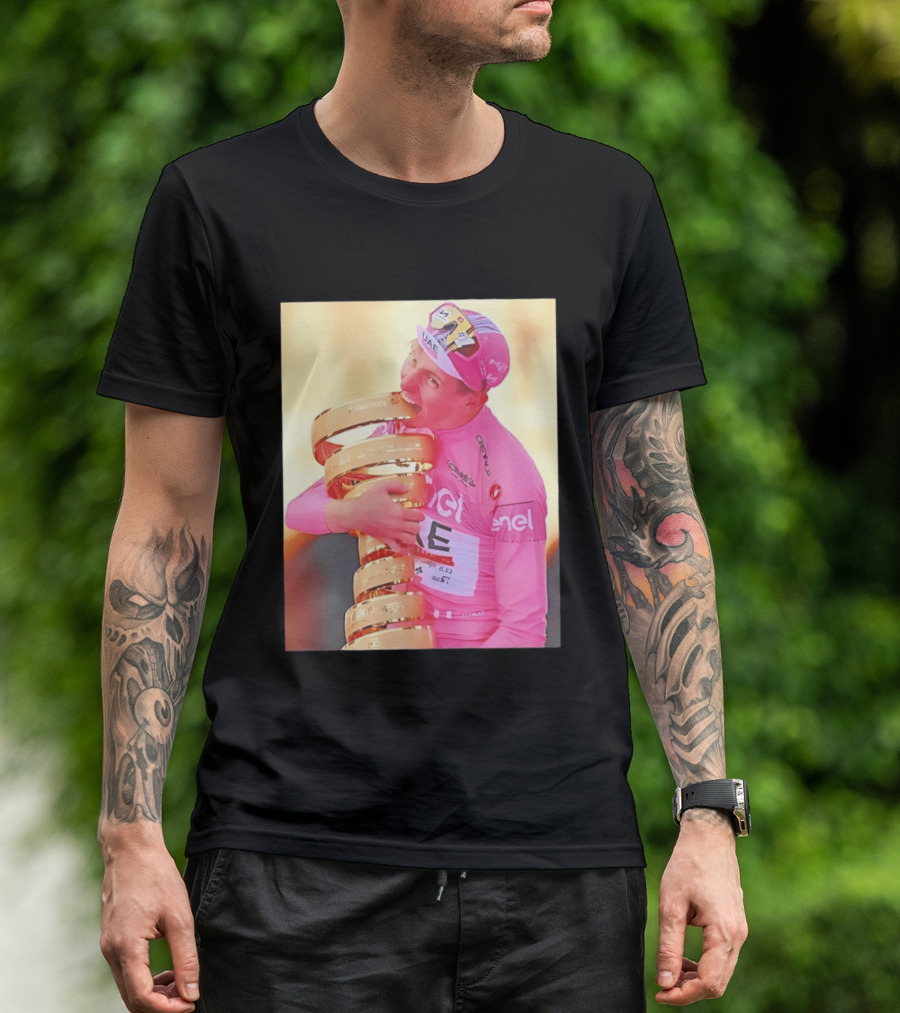 Tadej Pogačar Trophy Celebration UAE Pink Jersey T-Shirt