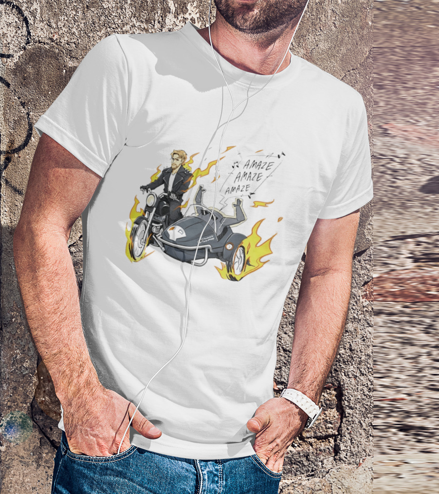 Amaze Amaze Amaze Ghost Rider Motorcycle Sidecar Flames T-Shirt