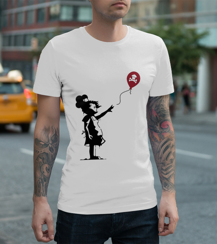 Baker Reaching For Cupcake And Crossbones Balloon Black Silhouette On Red T-Shirt