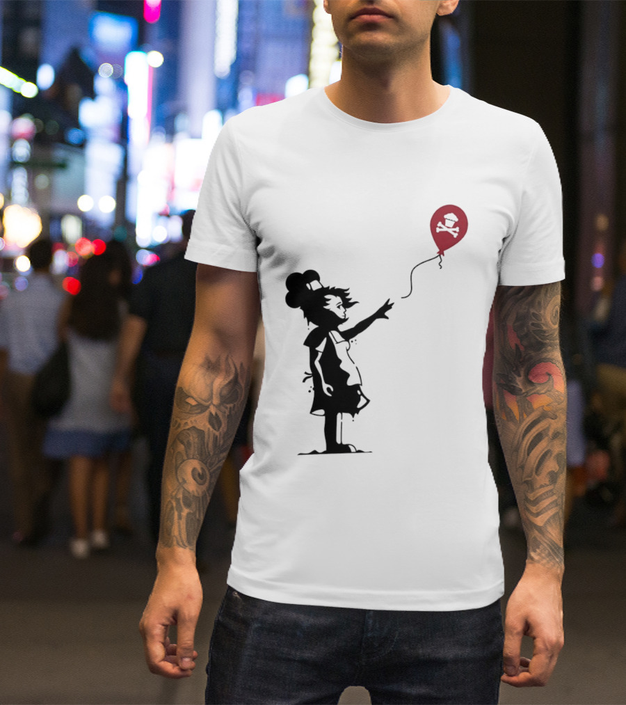 Baker Reaching For Cupcake And Crossbones Balloon Black Silhouette On Red T-Shirt