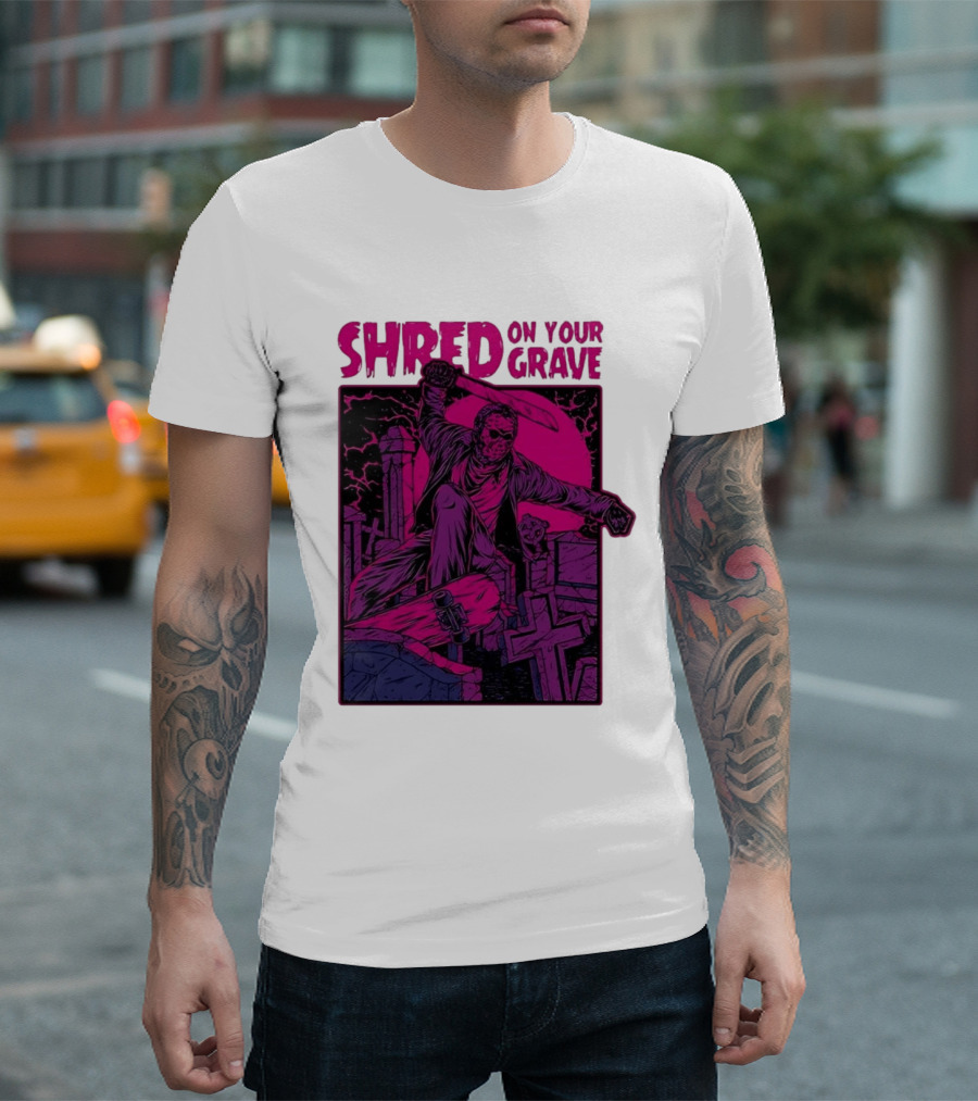 Shred On Your Grave Halloween Skateboarding Tombstones Horror T-Shirt