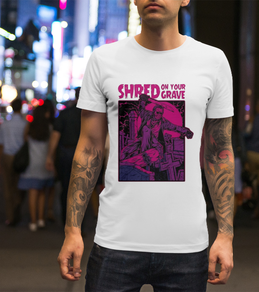 Shred On Your Grave Halloween Skateboarding Tombstones Horror T-Shirt