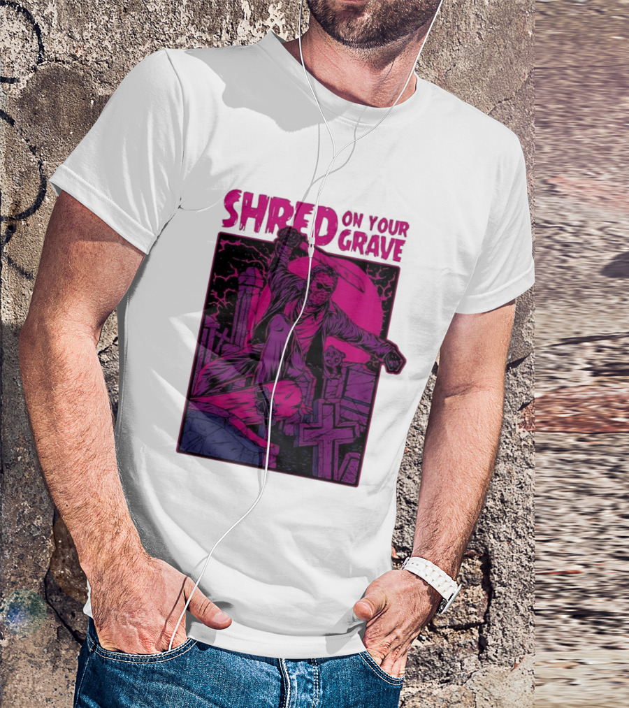 Shred On Your Grave Halloween Skateboarding Tombstones Horror T-Shirt