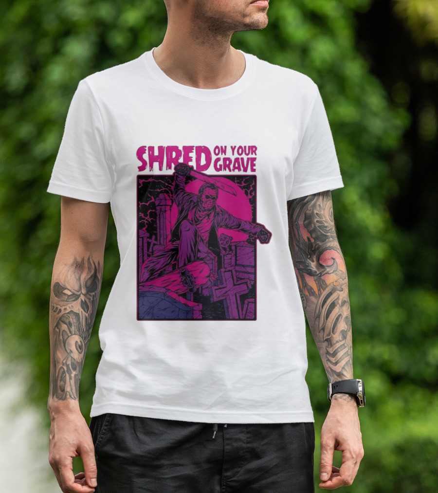 Shred On Your Grave Halloween Skateboarding Tombstones Horror T-Shirt